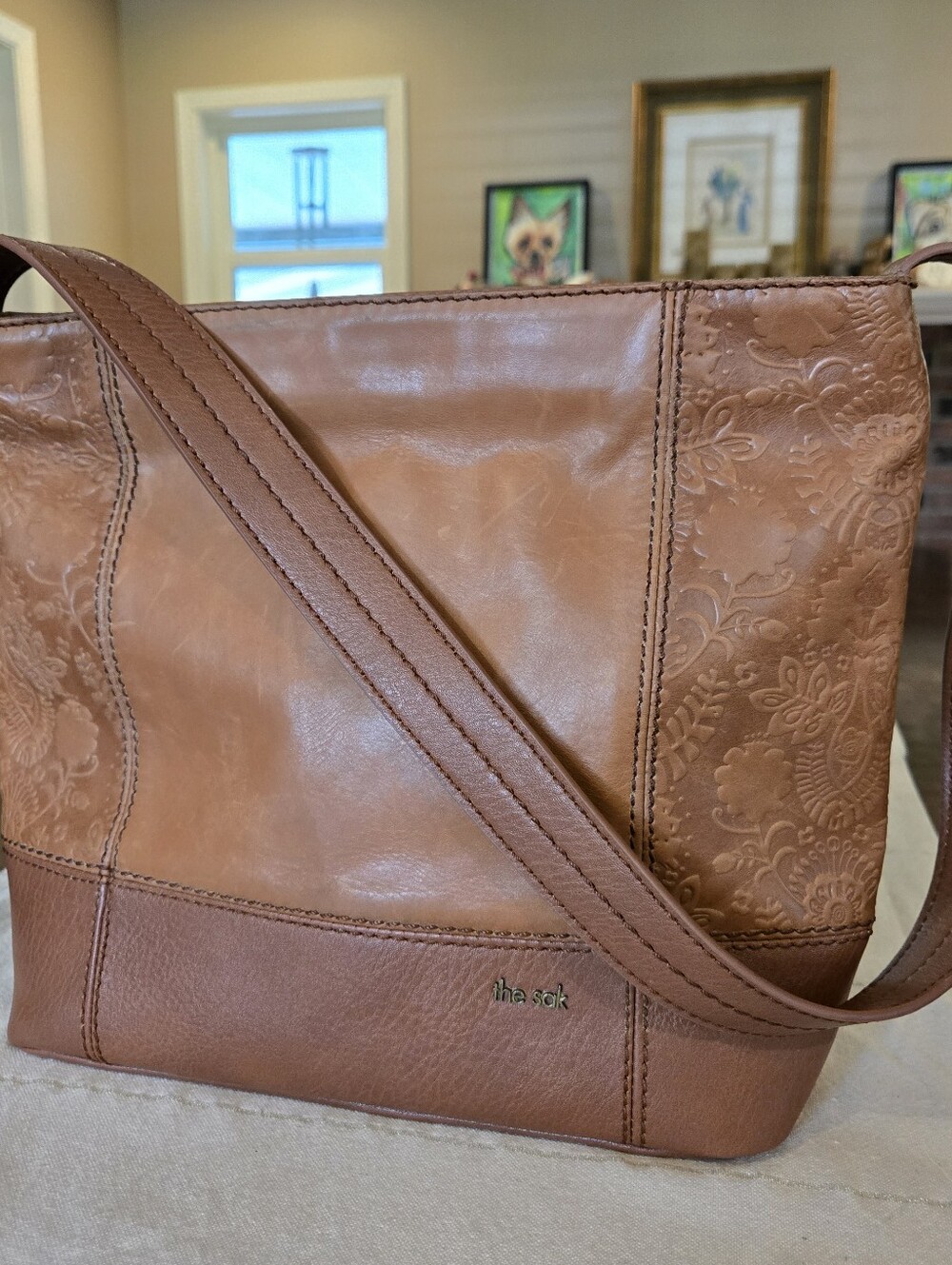 THE SAK De Young Embossed Leather Vintage Hobo In Tobacco Floral